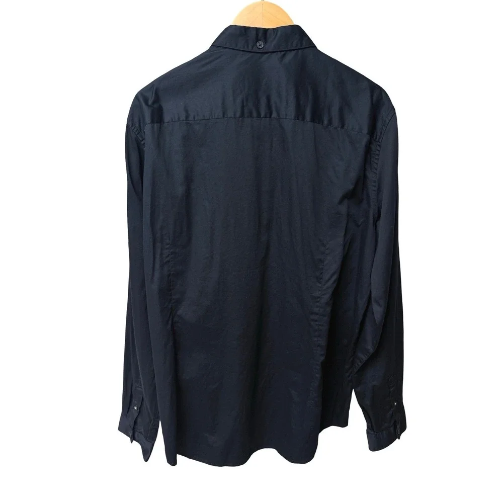 Armani Exchange Satin Button Up Shirt Men XXL Navy Blue Slim‎ Fit Designer EUC